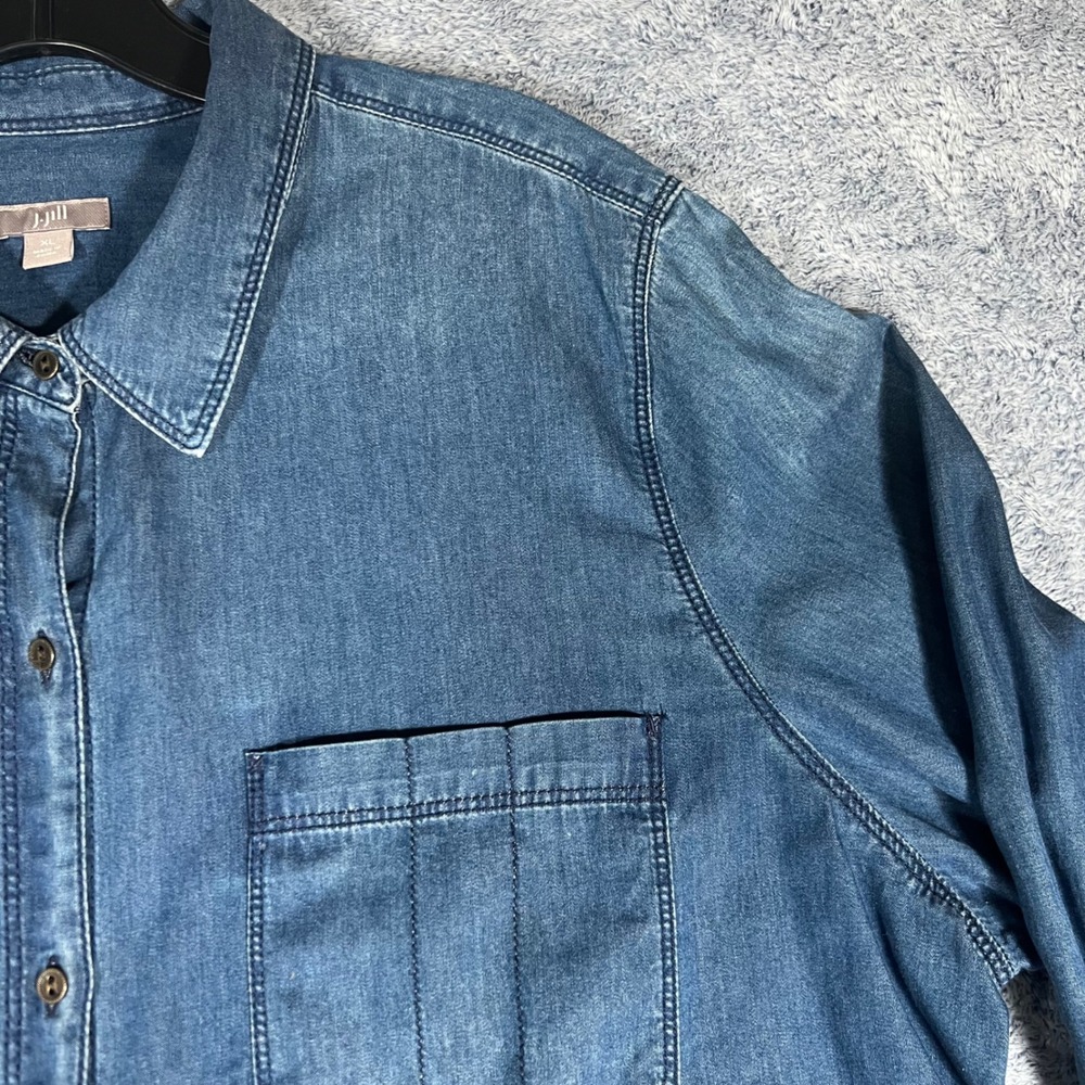 J. Jill Denim Button Down Shirt Womens XL Blue Cotton Long Sleeve Pocket - Picture 4 of 16